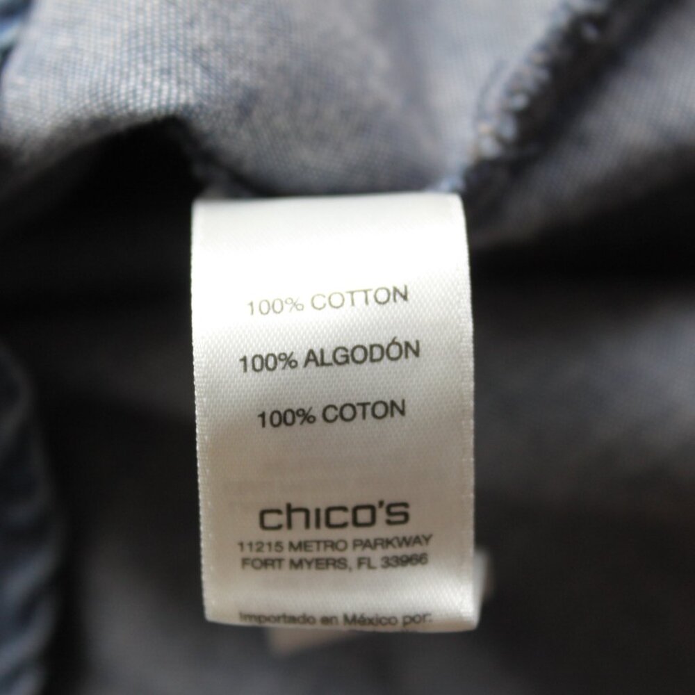 Chico's Blue Lightweight 100% Cotton Denim Button Down Shirt 2 M/L Gold Buttons - Picture 5 of 5